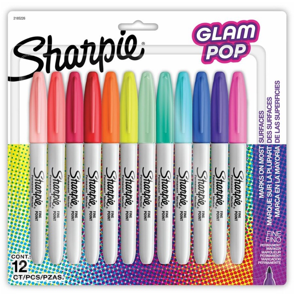 Sharpie 12 Pack Glam Pop Fine Point 12 Colors Permanent Markers Dry Quickly